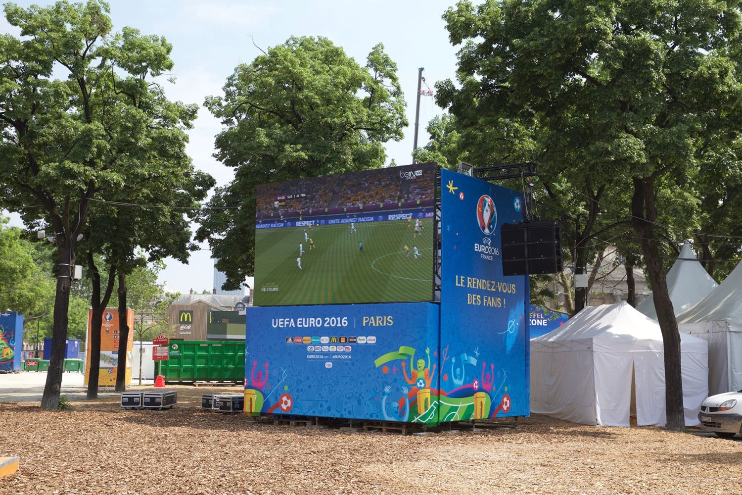 EURO 2016 screen with match at backstage in France
